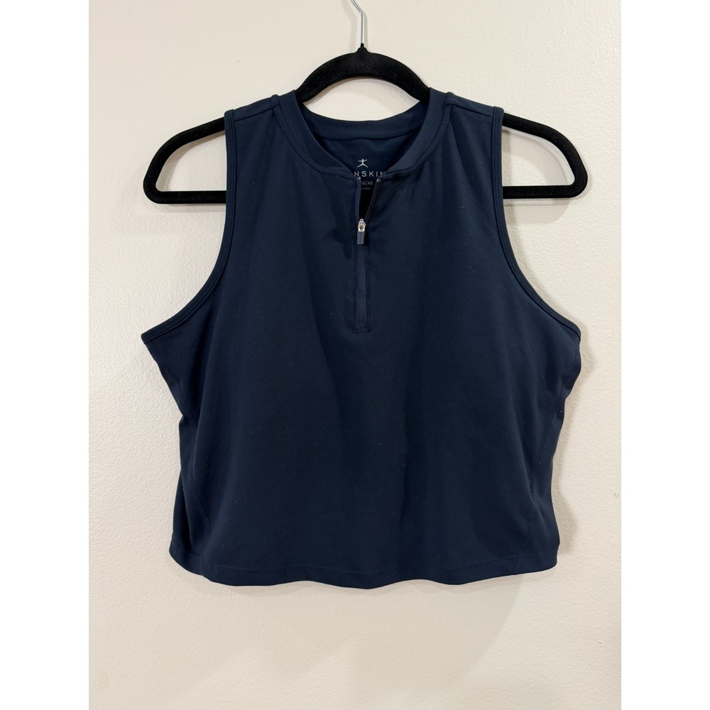 Danskin Tank Top Size XL Sleeveless Blue Navy Activewear Yoga 1/4 Zip